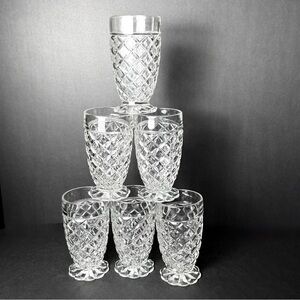 Vintage Anchor Hocking Waterford Waffle clear Glass Footed Goblets Set of 6  MCM